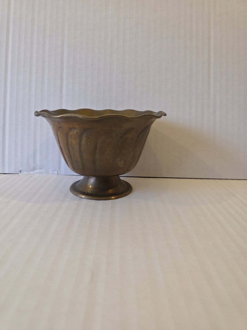 Vintage Brass Pedestal Bowl - Scalloped Rim
